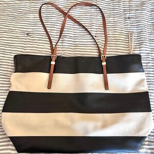 Banana Republic Black and Cream Striped Tote
